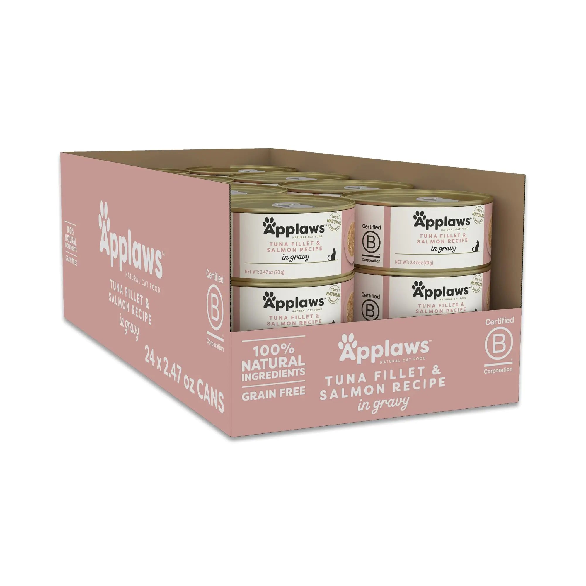 Applaws Natural Wet Cat Food in Gravy Limited Ingredient Canned Wet Cat Food No Additives Made with Natural Ingredients Tuna Fillet with Salmon in Gravy (24 x 2.47oz Cans) Lootquake LLC