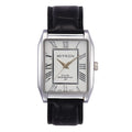 Classic Rectangular Black Genuine Leather Strap Watches for Men - 38mm Ion-Polished Men Watches with Scratch Resistant Glass - 100ft Water Resistant Mens Wrist Watches (Silver Case White Dial Roman Numerals)