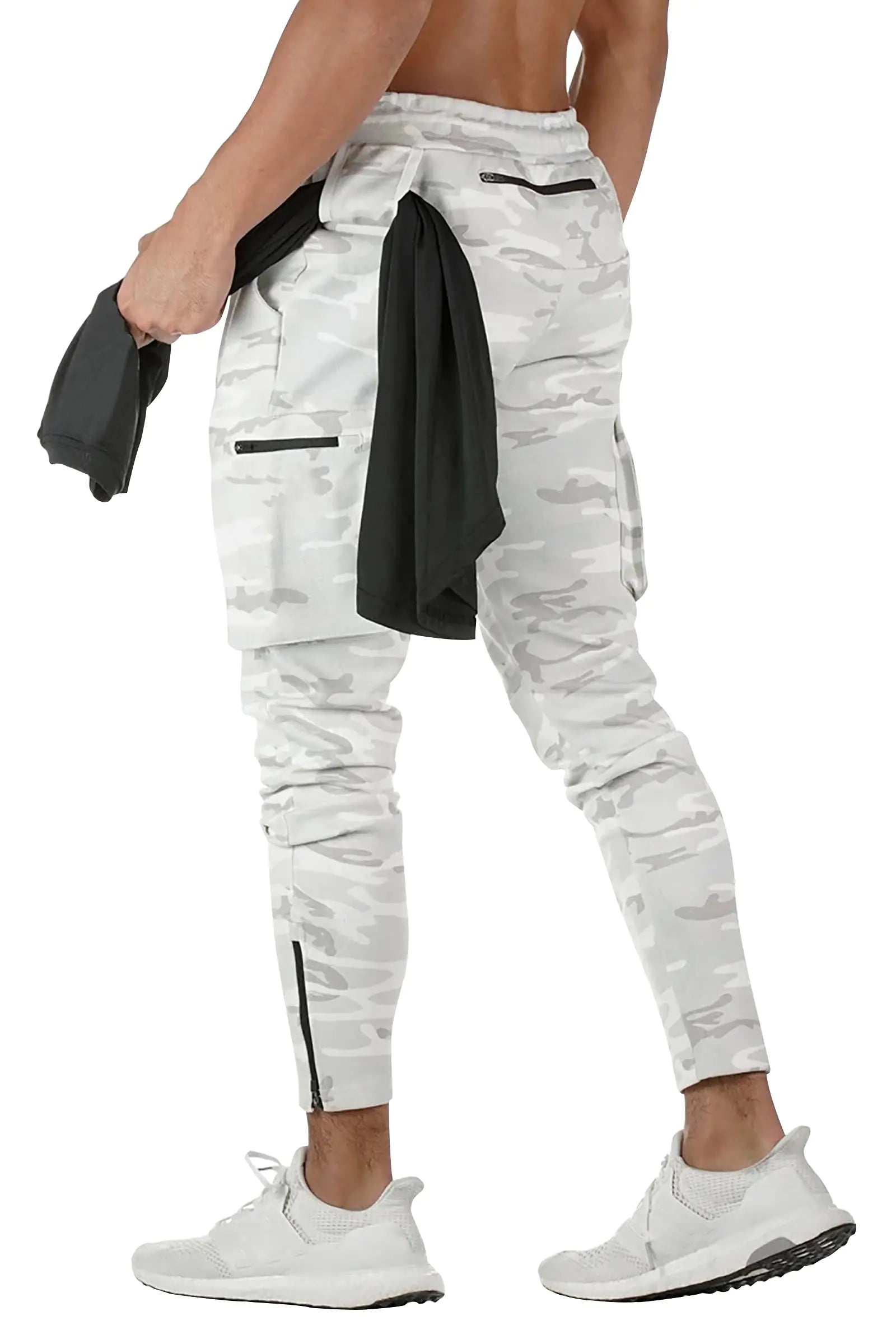 MECH-ENG Mens Active Tack Jogger Pants Fitness Tapered Sweatpants Slim Fit Trousers with Zipper Pockets(Camo White Large) Lootquake LLC