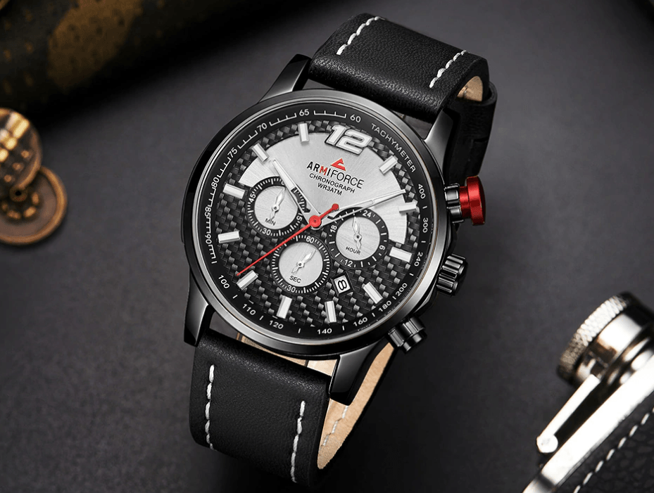Mens Waterproof Sport Watch With Chronometers Day View And Cross-Matte Background Modern Man Watch Stevvex