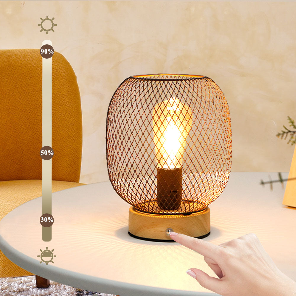 JHY DESIGN Set of 2 Dimmable Touch Bedside Table Lamps 7.5''H Metal Cage Rechargeable Battery Powered Accent Lamps with LED Bulb for Dining Table Parties Patio Indoors Outdoors(Round, Wooden Base) Lootquake LLC