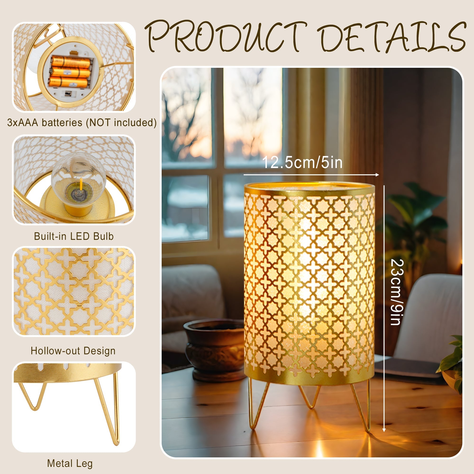 TRIROCKS Set of 2 Battery Operated Lamp 9'' High Cordless Table Lamp Battery Powered Lanterns with 6H Timer for Home Living Room Weddings Parties Patio Events Outdoors Indoors Shelf(Gold) Lootquake LLC