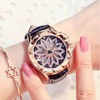 Luxury White Flower Womens Watch Analog Quartz Waterproof Wristwatches Elegant Leather Strap Modern Design Stevvex