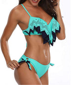 Tropical Bikini  Bottom Padded Ruffled Top Push Up Bikini Swimsuit For Women Underwire Bikini Top Ruffle Padded Two Piece Bathing Suits Teen Girls Two Piece Swimsuit Women Cross Back Bathing Suit Swimwear Stevvex