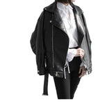 PU Faux Leather Jacket Women Loose Sashes Casual Biker Jackets Outwear Female Tops BF Style Black Leather Jacket Coat Stevvex