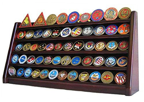 Flag Connections 5 Rows Challenge Coin/Casino Chip Holder Display Stand, Mahogany Finish The Military Gift Store