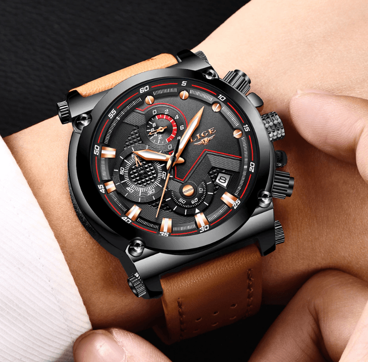 Men's Waterproof Modern Watch With Leather Belts, Stainless Steel Case Excellent Look Perfect Gift Stevvex