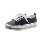 Womens Leopard Sneakers Women Canvas Shoes Leisure Lace-Up Sneakers Rhinestone Shiny Flat Charming Shoes Platform Leisure Low Sneakers Stevvex