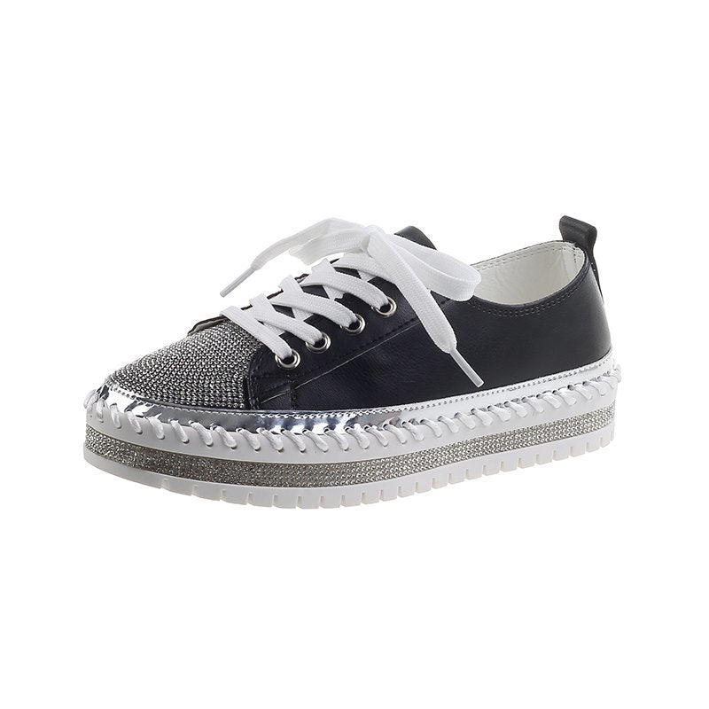 Womens Leopard Sneakers Women Canvas Shoes Leisure Lace-Up Sneakers Rhinestone Shiny Flat Charming Shoes Platform Leisure Low Sneakers Stevvex