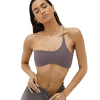Women Single Shoulder Knot Swimsuit Short Top Swimwear One Shoulder Bikini Stripe Tie Knot Summer Vintage Black Swimsuits Bathing Top Beachwear Separates One Piece Tops Stevvex