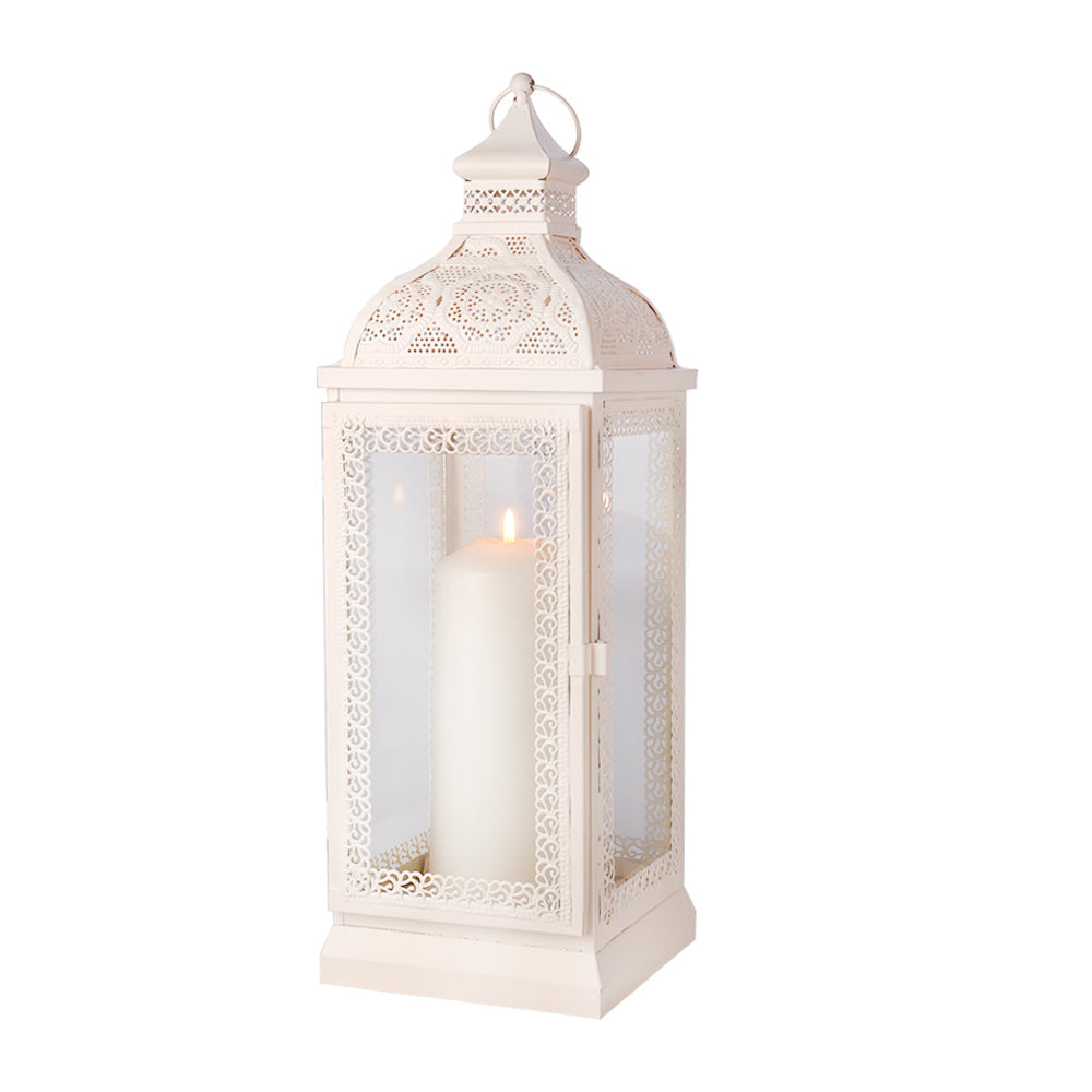 Rustic Metal Decorative Candle Lantern Hanging  Candle Holder with Tempered Glass(White) Lootquake LLC