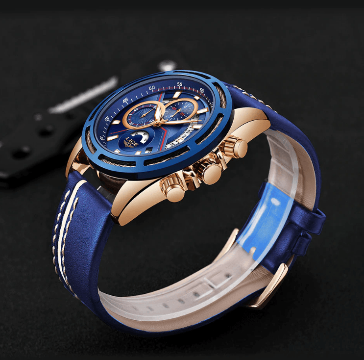 Men's Waterproof Sports  Watch With Leather Belts, Chronometers Day View Fluorescent Pointers Unique Design Perfect Gift Stevvex