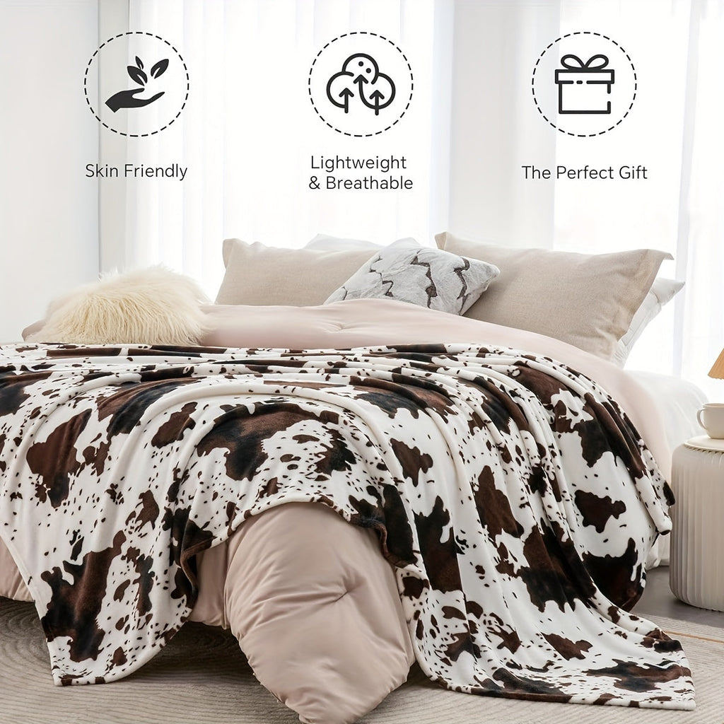 1pc Soft and Warm Cow Print Blanket - Lightweight Plush Flannel Fleece Throw for Sofa, Couch, Bed - Home Decorative Gift for All Seasons