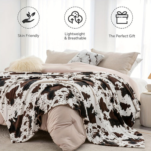 1pc Soft and Warm Cow Print Blanket - Lightweight Plush Flannel Fleece Throw for Sofa, Couch, Bed - Home Decorative Gift for All Seasons
