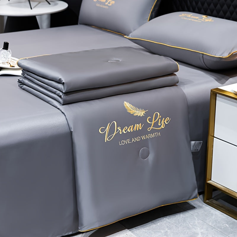 Contemporary Ice Silk Summer Quilt, Premium Cool Touch Washable Comforter, Simple Air Conditioning Blanket, Polyester Fiber Filling, Plain Weave, Machine Washable - Dream Life Design Lootquake LLC