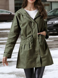Plus Size Hooded Drawstring Waist Trench Coat THRIXINE