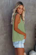 Button Textured Cotton Tank Top - SJB-DIAMOND ELITES