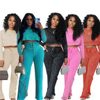 Solid Casual Two Piece Set for Women Sweatsuit Sporty Fitness Long Sleeve Top and Lace-up Wide Leg Pants Joggers Tracksuit Fall Purplish Diva