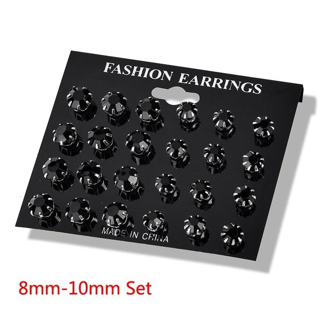 White Crystal Stud Earrings Set Pi-Mart