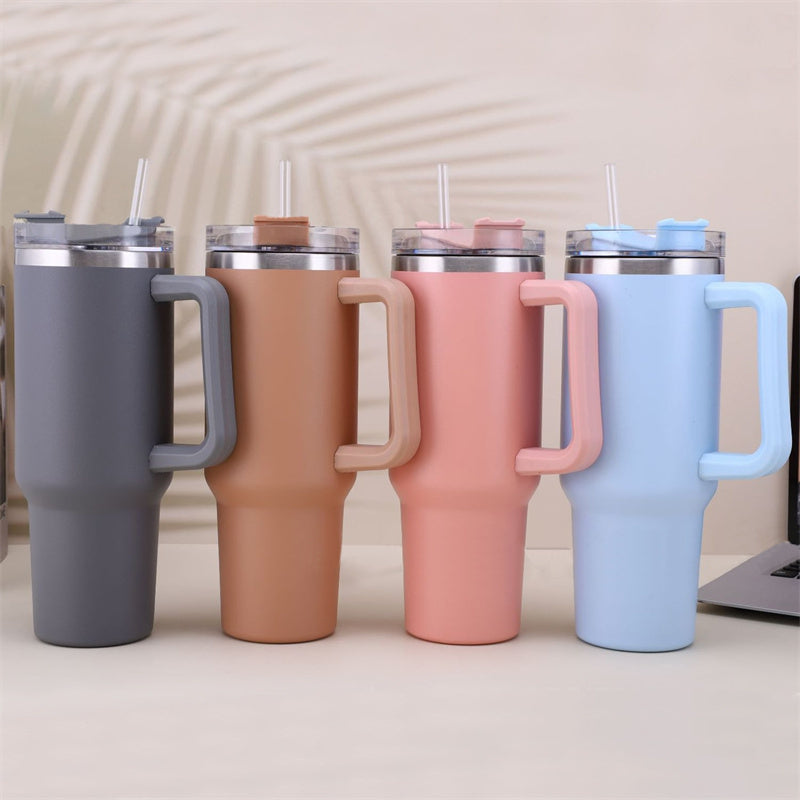 40oz Straw Coffee Insulation Cup With Handle Portable Car Stainless Steel Water Bottle LargeCapacity Travel BPA Free Thermal Mug Pi-Mart