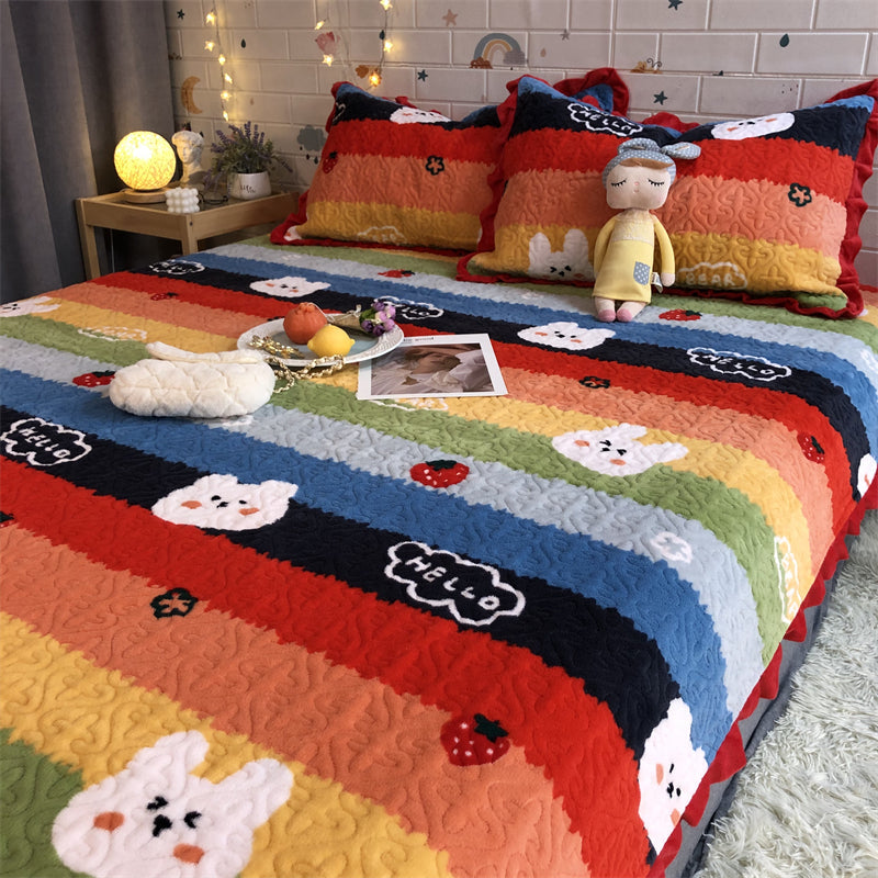 Warm Sunflower Milk Pile Bed Cover Three Piece Set Pi-Mart
