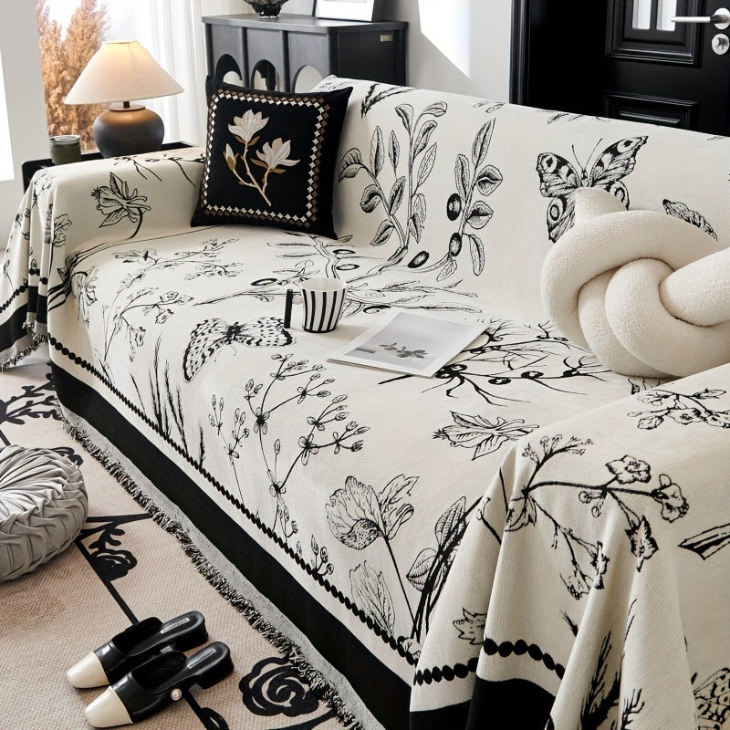 1pc Soft & Cozy Chenille Reversible Sofa Cover Blanket - Double-Sided Retro Design, Sofa Protective Cover, Soft Couch Throw, Slipcover for Bedroom, Office, Living Room, Home Decor - Easy Care, Stain Resistant, Machine Washabl