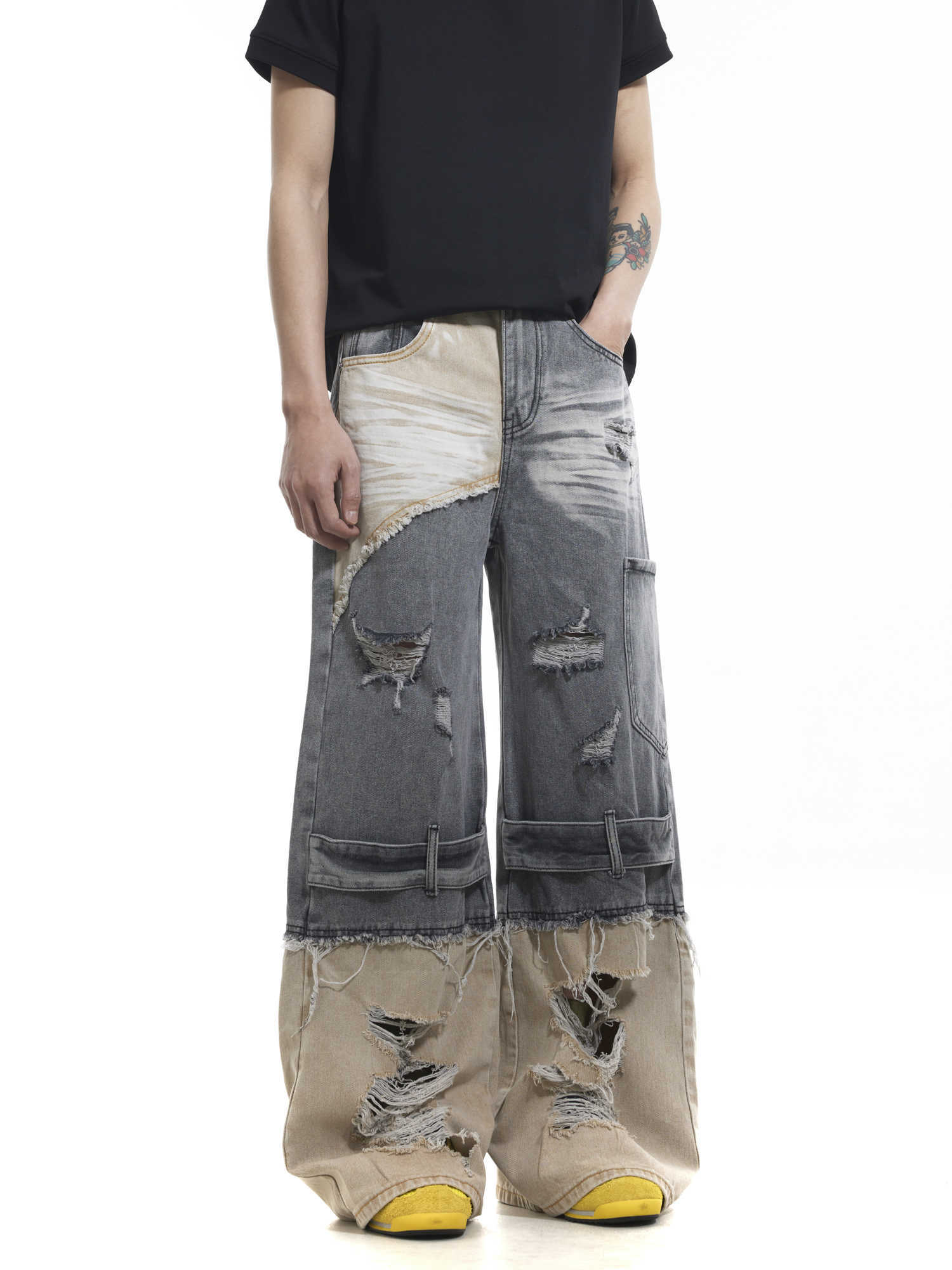 Niche Heavy Industry Washed Damaged Stitching Skinny Jeans Lootquake LLC