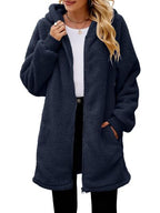 Comfortable Fuzzy Pocketed Zip-Up Long Sleeve Hooded Jacket Cozy & Warm Soft Outerwear For Winter Stevvex