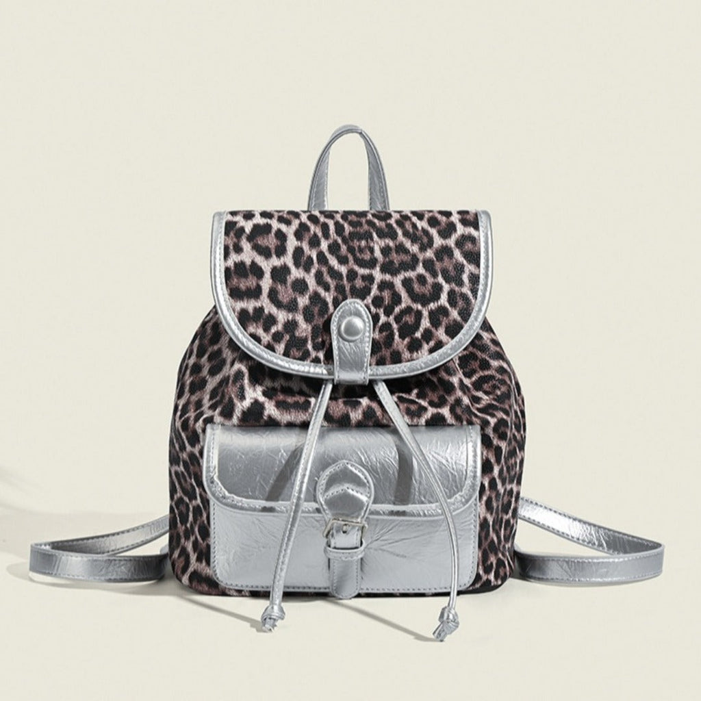 Retro contrasting leopard print backpack, women's autumn and winter design commuter versatile backpack - SJB-DIAMOND ELITES