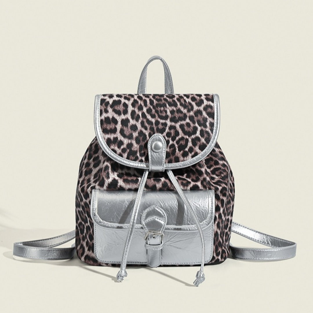 Retro contrasting leopard print backpack, women's autumn and winter design commuter versatile backpack - SJB-DIAMOND ELITES