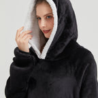 1pc Simple Solid Color Fleece Lazy Person Hooded Blanket Can Be Worn