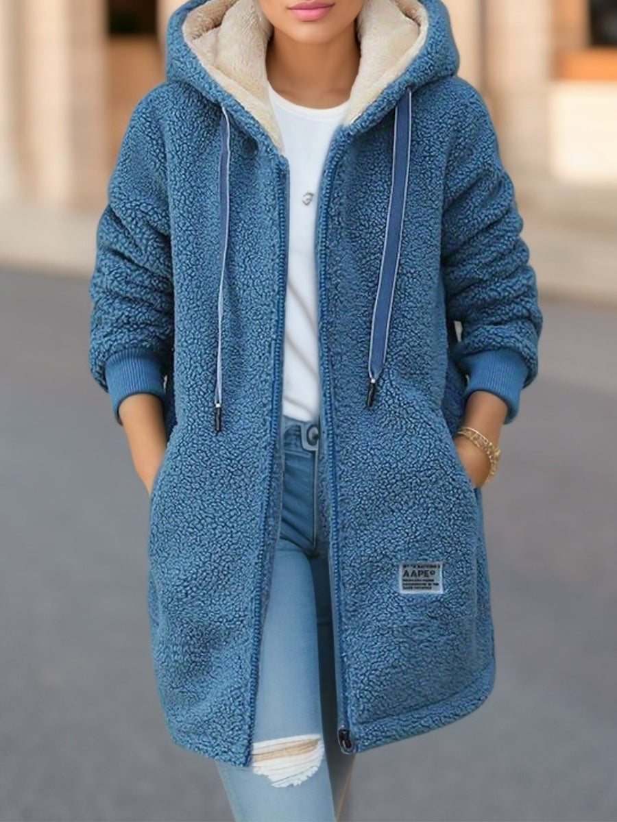 Women's Winter Fleece Hooded Jacket - Thick Korean Casual Zip-Up Sweatshirt with Pockets (M-3XL)