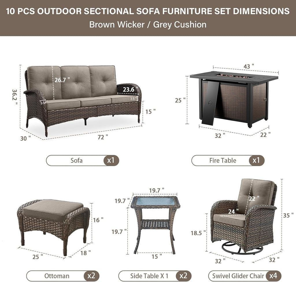 Outdoor Patio Furniture Set With 43In Fire Pit Table Brown Lootquake LLC