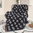 Bohemian Knitted Halloween White Skull Head Printed Tassel Blanket, Suitable For Camping, Casual Picnic Lootquake LLC