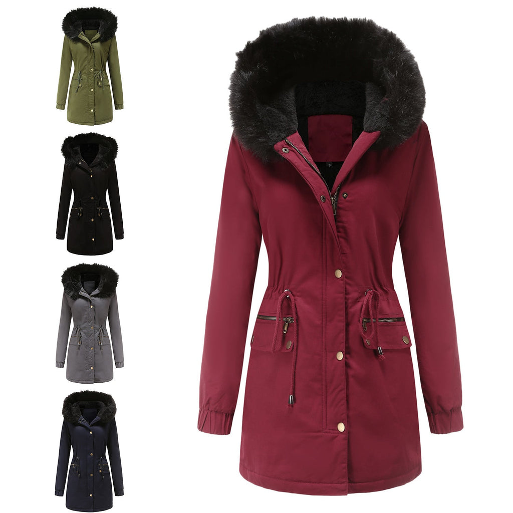 Women's Mid-length Fur Collar Coat Parker Cotton-padded Coat Pi-Mart