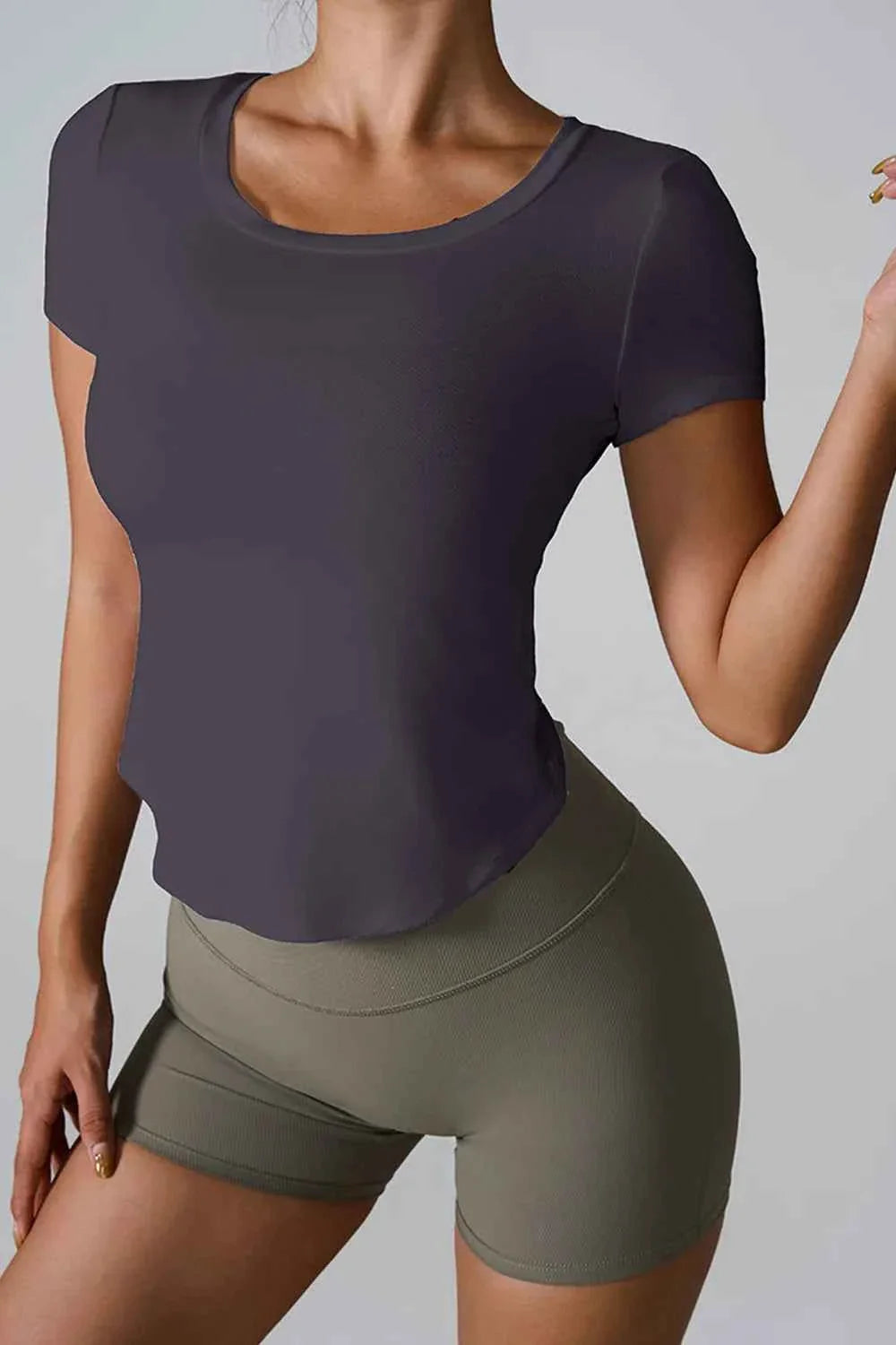 Cutout Round Neck Short Sleeve Active T-Shirt THRIXINE