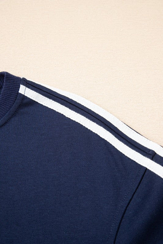Varsity Stripe Crewneck Pullover and Sweatpants Set THRIXINE