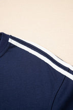 Varsity Stripe Crewneck Pullover and Sweatpants Set THRIXINE