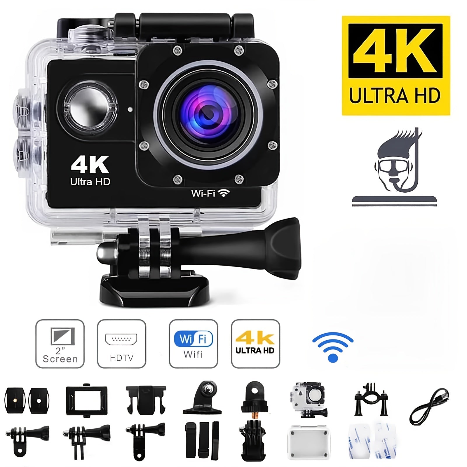 4K 30FPS 12MP Action Camera - Full HD Wifi Connected Sports Camera - Outdoor Cycling Diving HD Camera With 32G Card Lootquake LLC