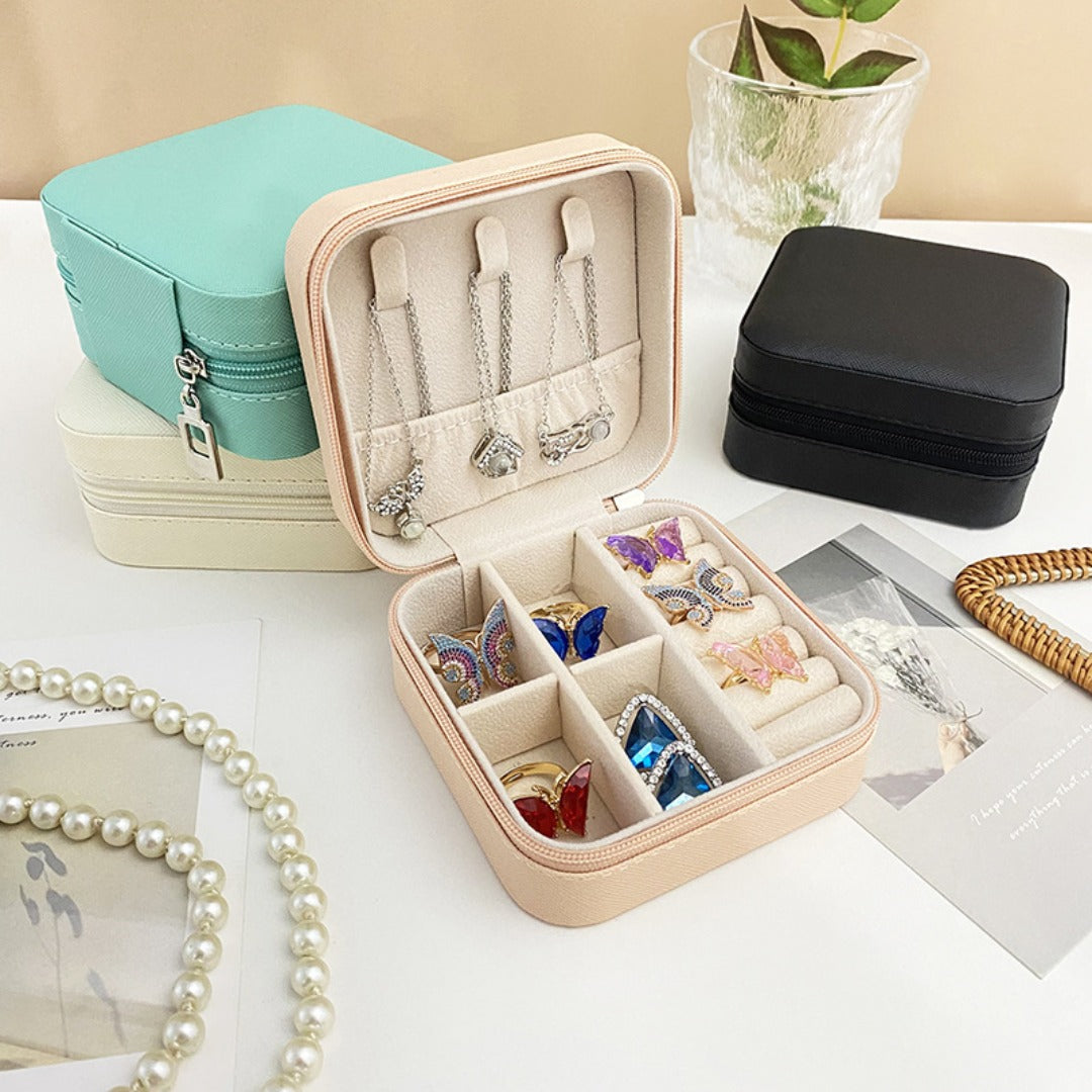 Jewelry storage box, storage box portable zipper case, travel jewelry stud earrings pu jewelry - SJB-DIAMOND ELITES