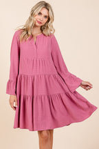 Tiered Notched Flare Sleeve Dress – Fluttering, Playful and Stylish Dress with Ruffled Layers and Trendy Flare Sleeves Stevvex