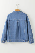 Light Blue Washed Oversize Pocketed Denim Jacket Lootquake LLC