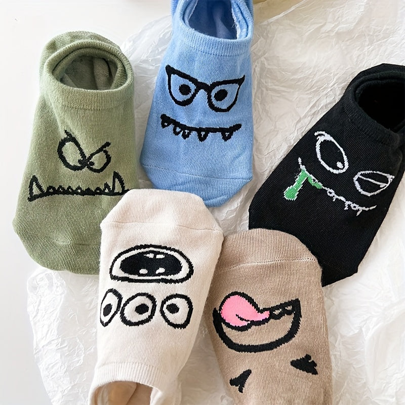 5 Pairs Cartoon Print Socks, Funny & Breathable Low Cut Ankle Socks, Women's Stockings & Hosiery Lootquake LLC