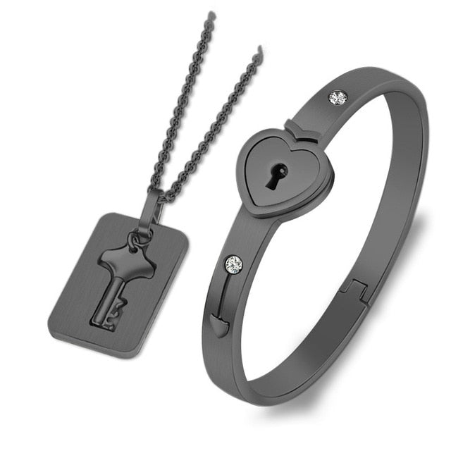 Stainless Steel Love Heart Lock Bangle Bracelet Pi-Mart