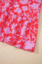 Red Floral 3/4 Sleeve Ruffle Hem Mini Dress