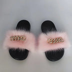 Plush Imitation Fox Fur Flip Flops Fashion Slippers Pi-Mart