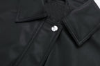 Women's Lapel Loose Faux Leather Bomber Jacket Coat Pi-Mart