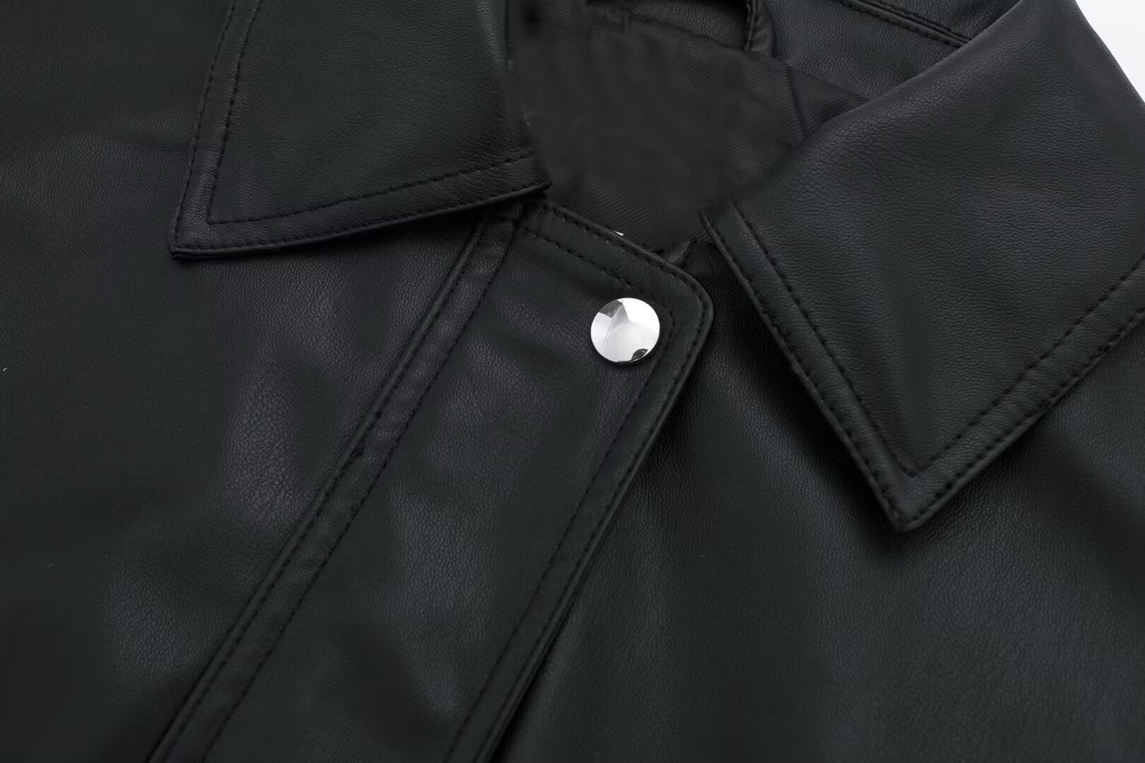 Women's Lapel Loose Faux Leather Bomber Jacket Coat Pi-Mart