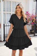 Short Sleeve Tiered Mini Dress Feminine & Flowy Modern Women Summer Dress