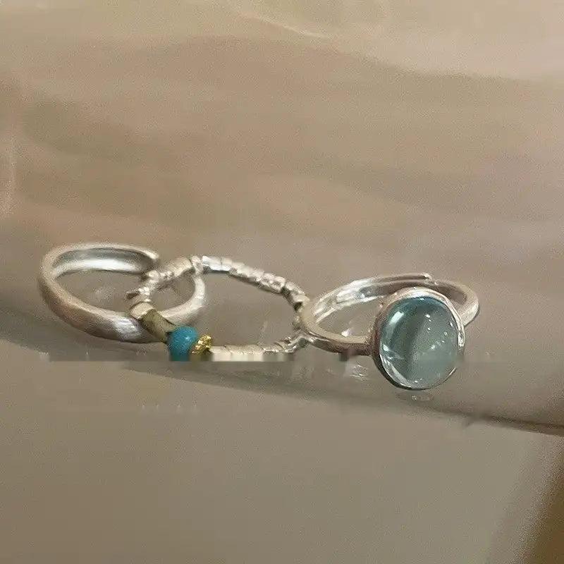 Small Pieces Of Silver Natural Stone Open Ring For Women Lootquake LLC